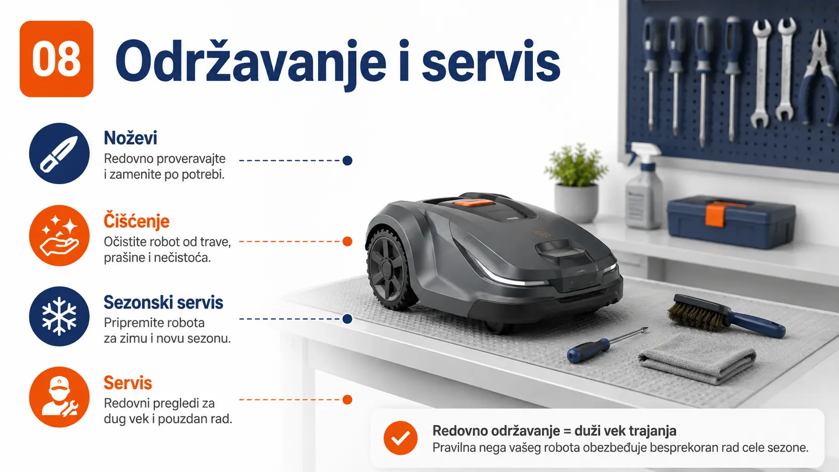 Održavanje i servis robot kosilice tokom i između sezona